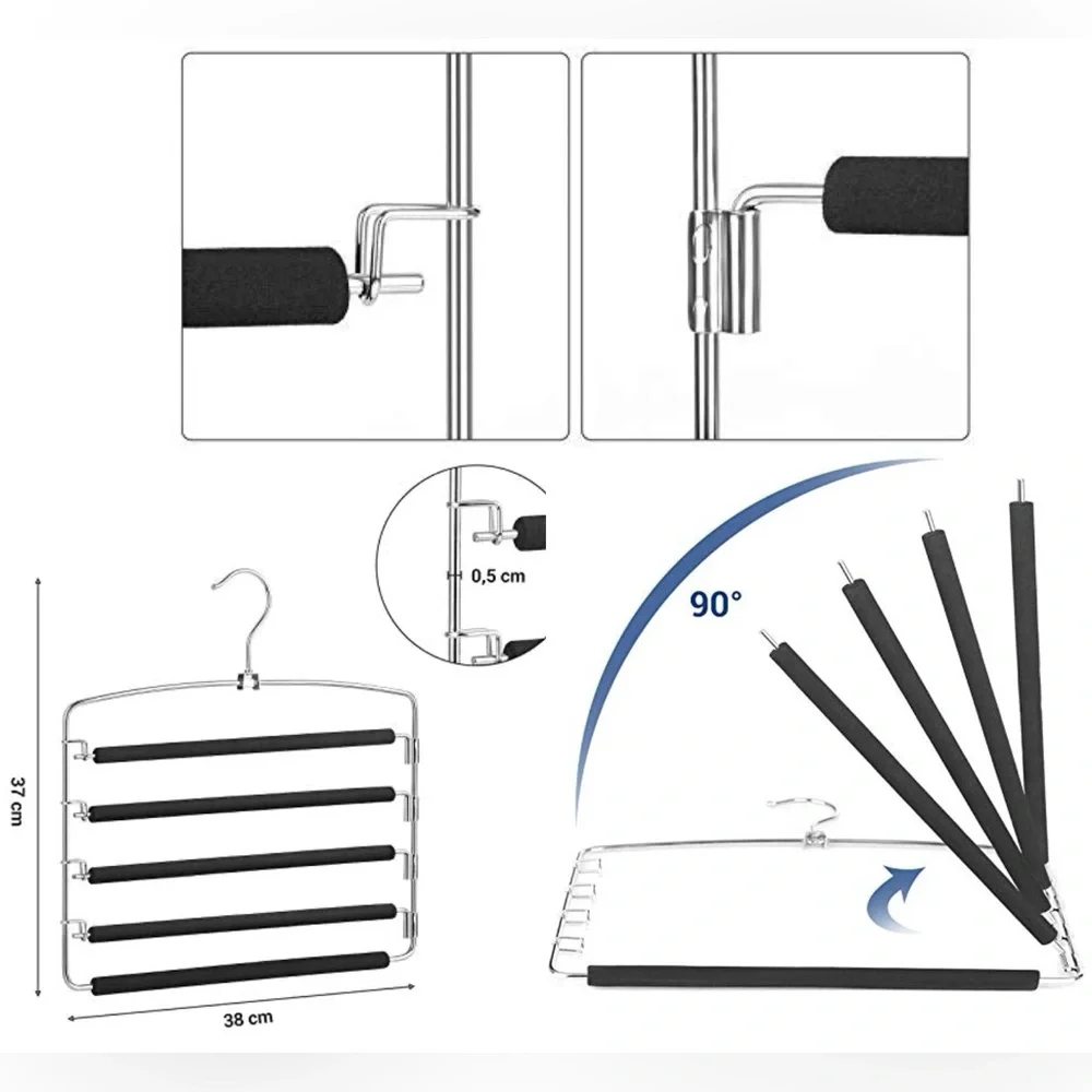 RICHARDS Black 4 Tier Closet & Storage Clothes Hanger Space Saving w Swing Arms